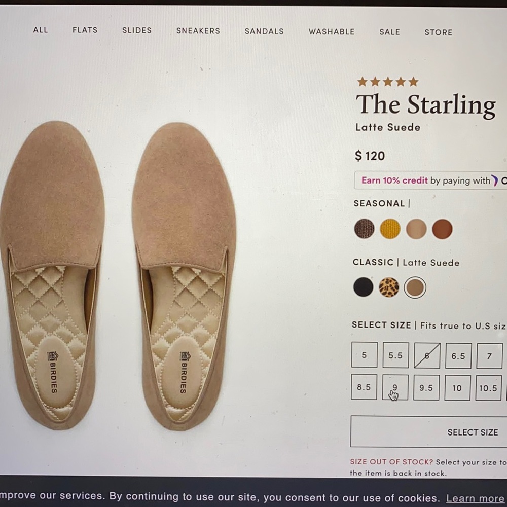 Birdies size 9 starling in latte